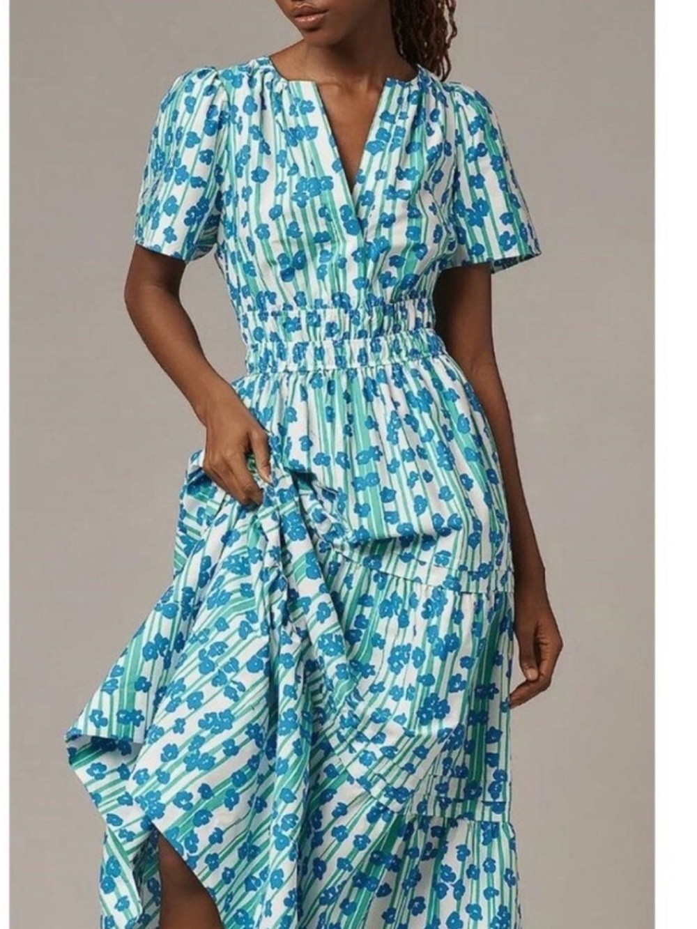 Anthropologie Somerset Blue Green Floral Maxi Dress NWOT Size L - Picture 3 of 8